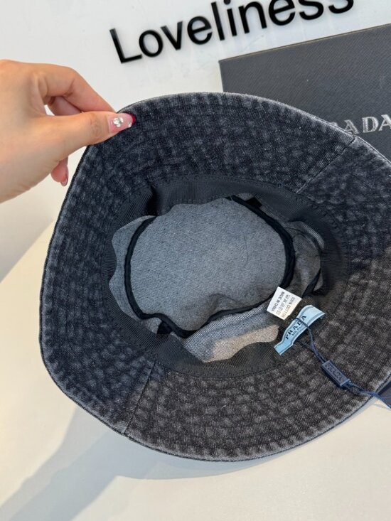 Prada Vintage Washed Denim Bucket Hat with Metal Triangle Logo main image 8